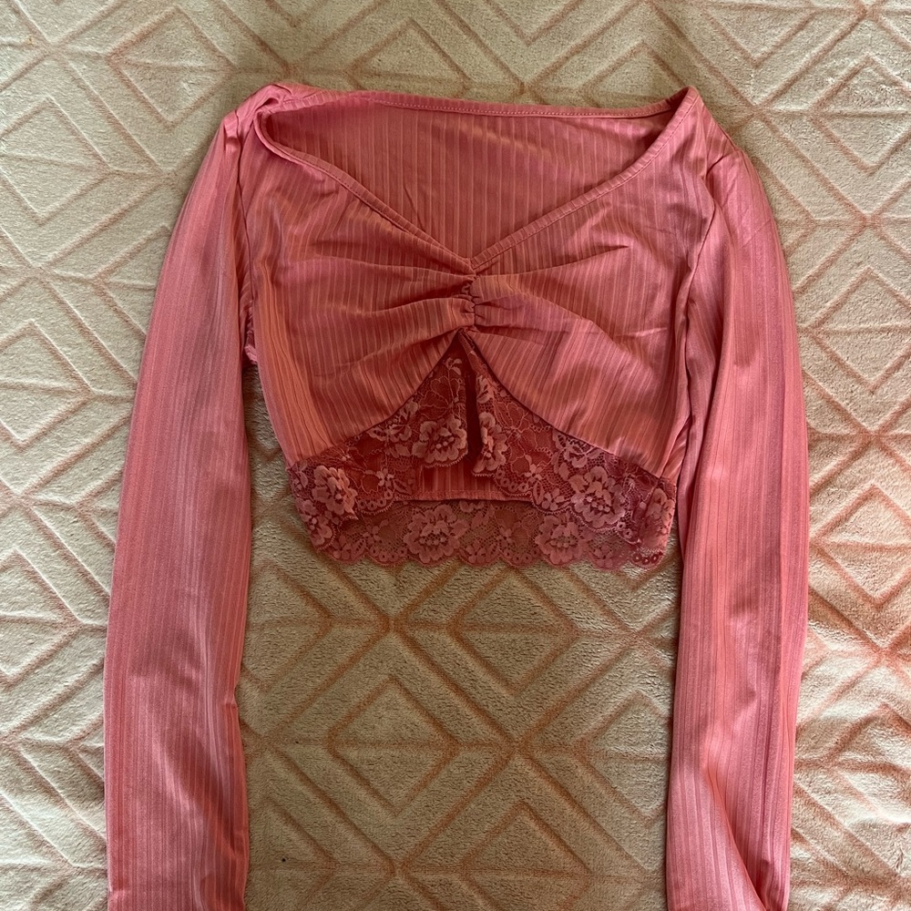 Blush lace lined crop top
